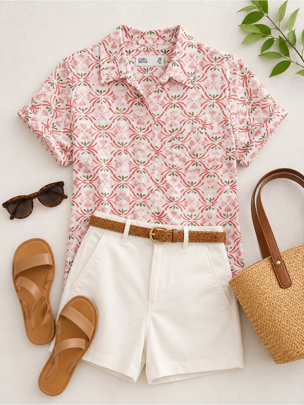 croft & barrow Short-Sleeve Button-Down Shirt in Coral Green petite small